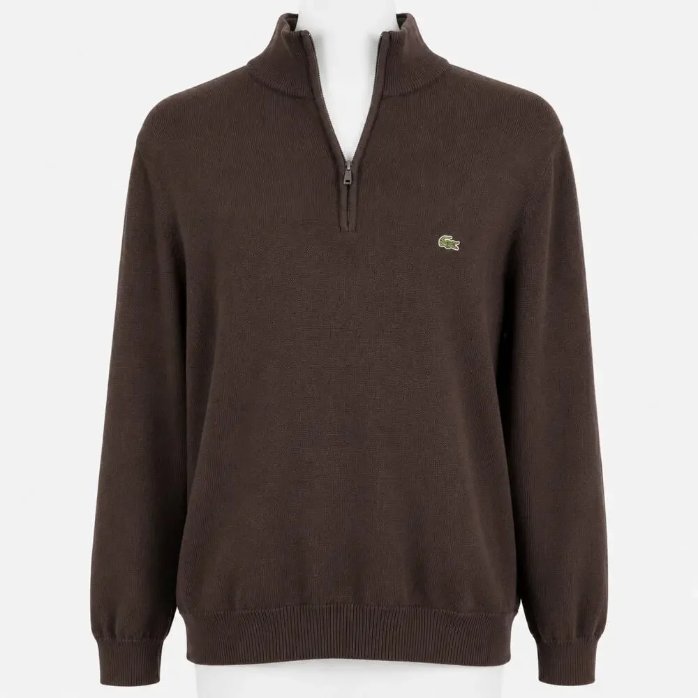 Lacoste Brown Quarter Zip Sweater Men's Size 7 XXL 100% Cotton Pullover